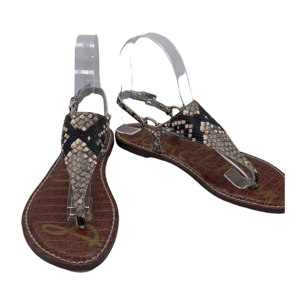San Edelman Greta Snake stamped leather T-Strap sandals